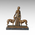 Classical Bronze Sculpture Lady Dogs Decor Brass Statue TPE-179